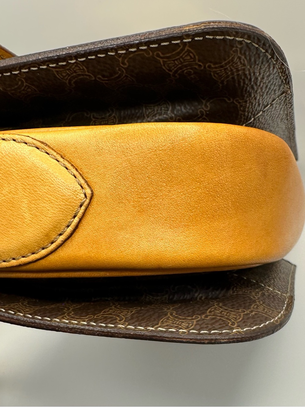 Celine Brown Monogram Leather Clutch with Tan Strap and Gold Hardware - Picture 4 of 16
